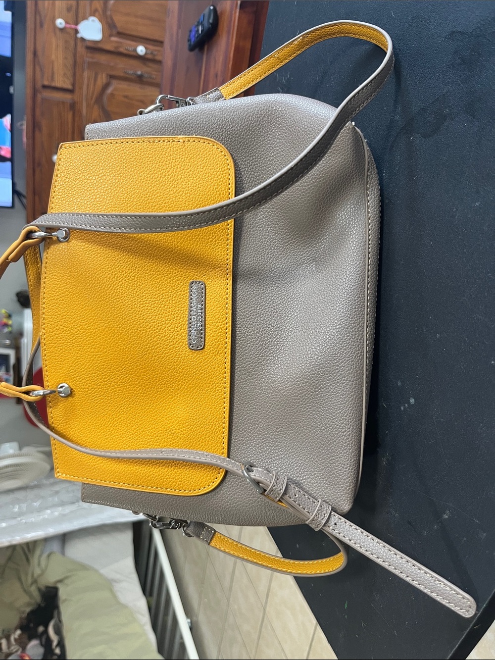 Two-Tone Yellow and Taupe Women's Shoulder Bag